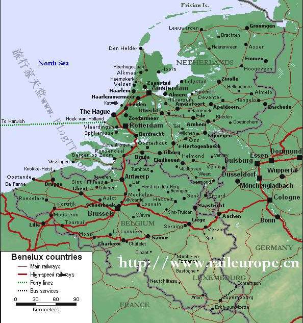 荷兰铁路线路图,荷兰地图高清中文版