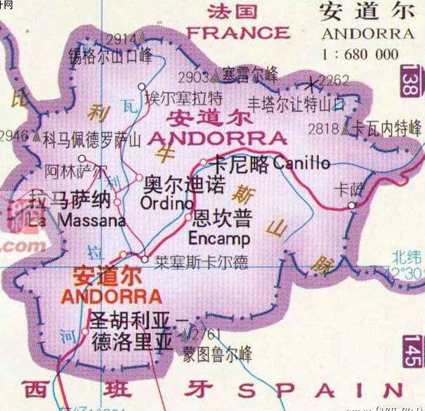 安道尔中文地图,安道尔地图高清中文版