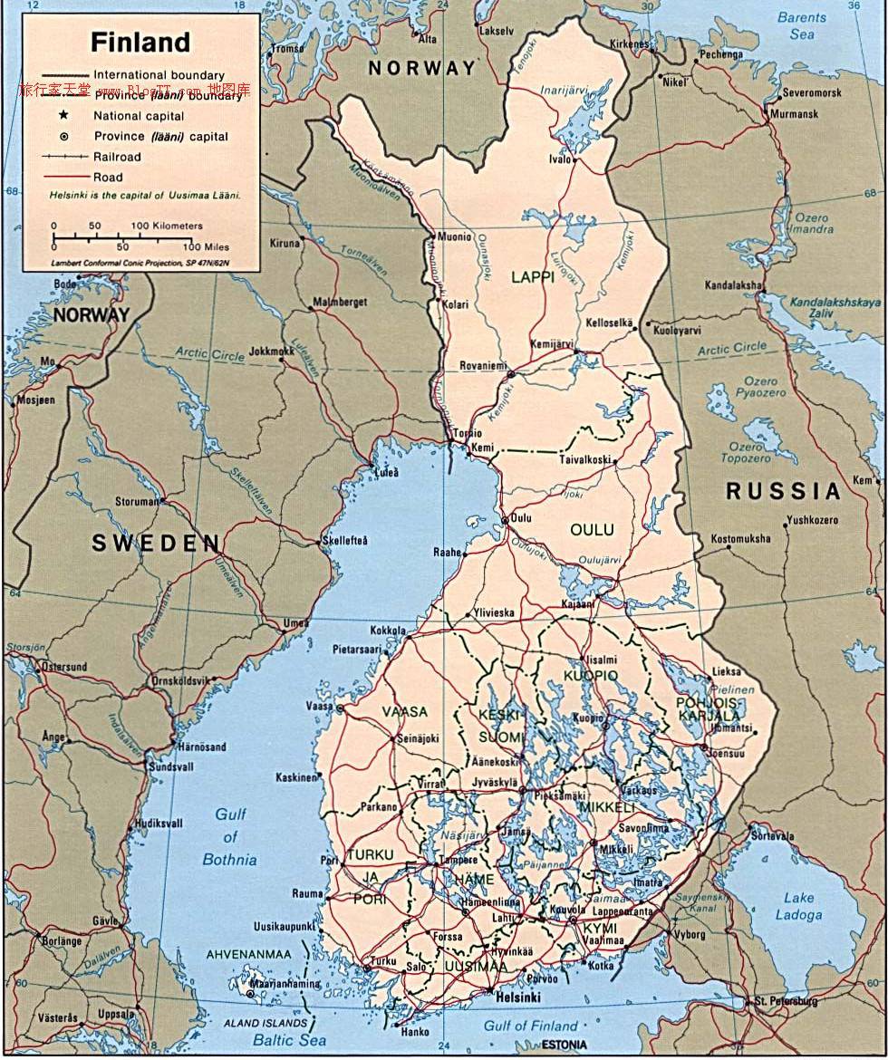 芬兰全国地图