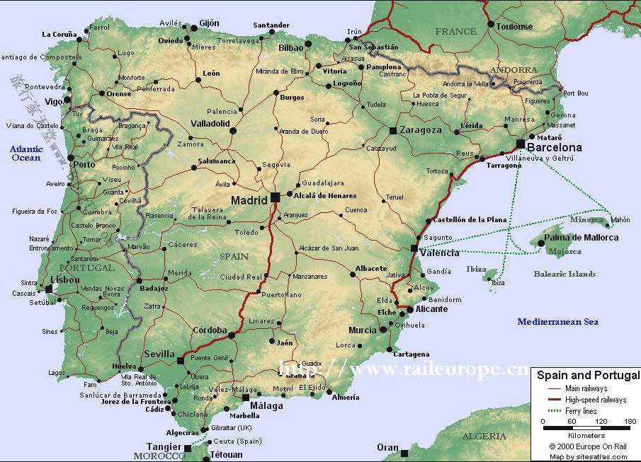 西班牙铁路地图