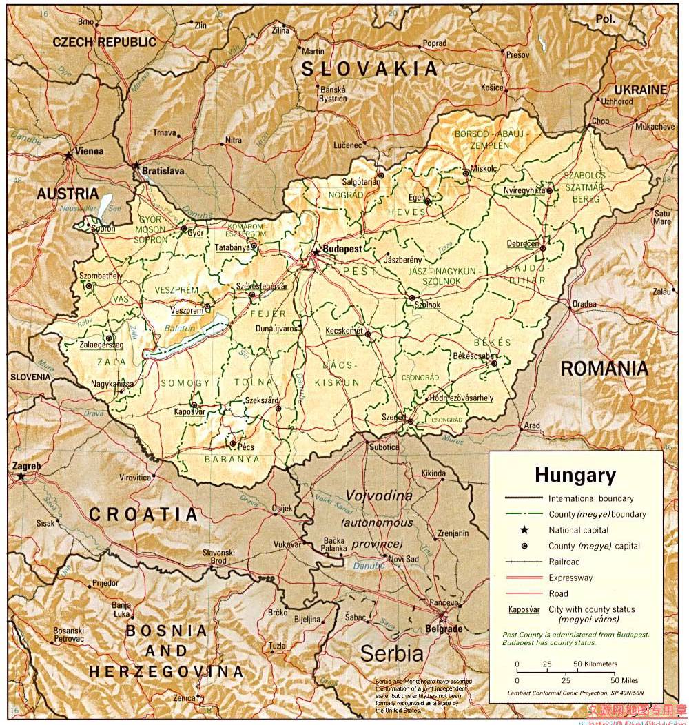 匈牙利地形交通图