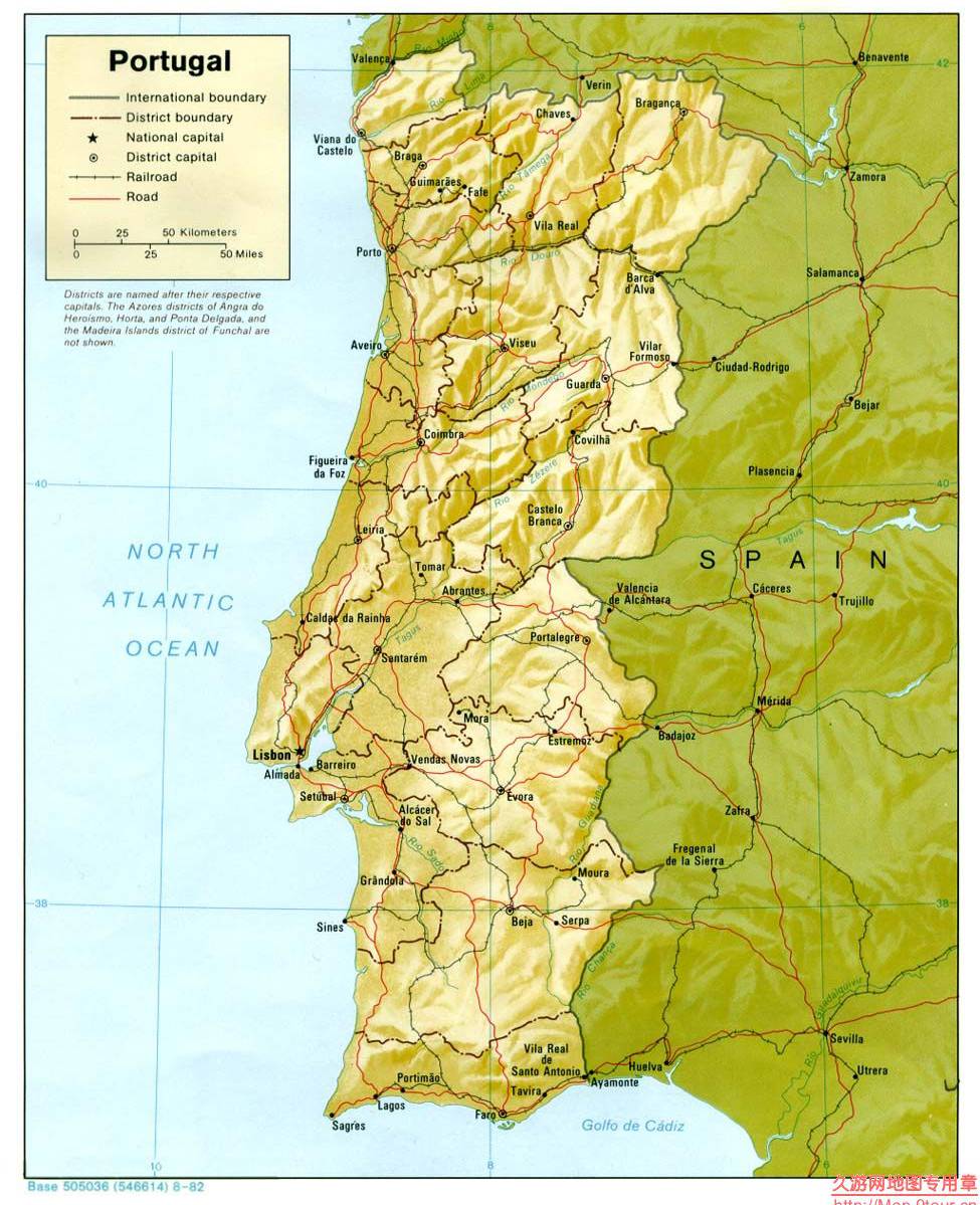 葡萄牙地形及交通图
