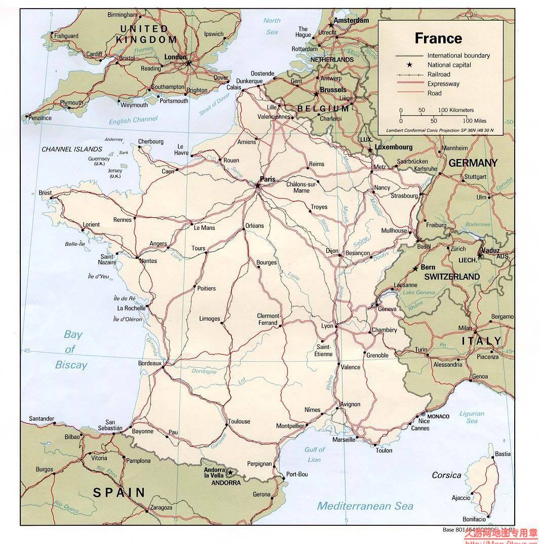 法国与周边国家交通地图