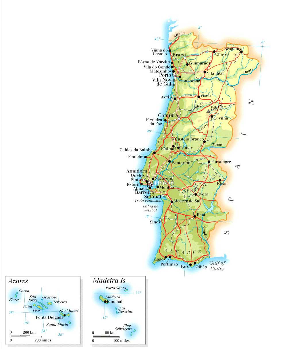 葡萄牙地形图