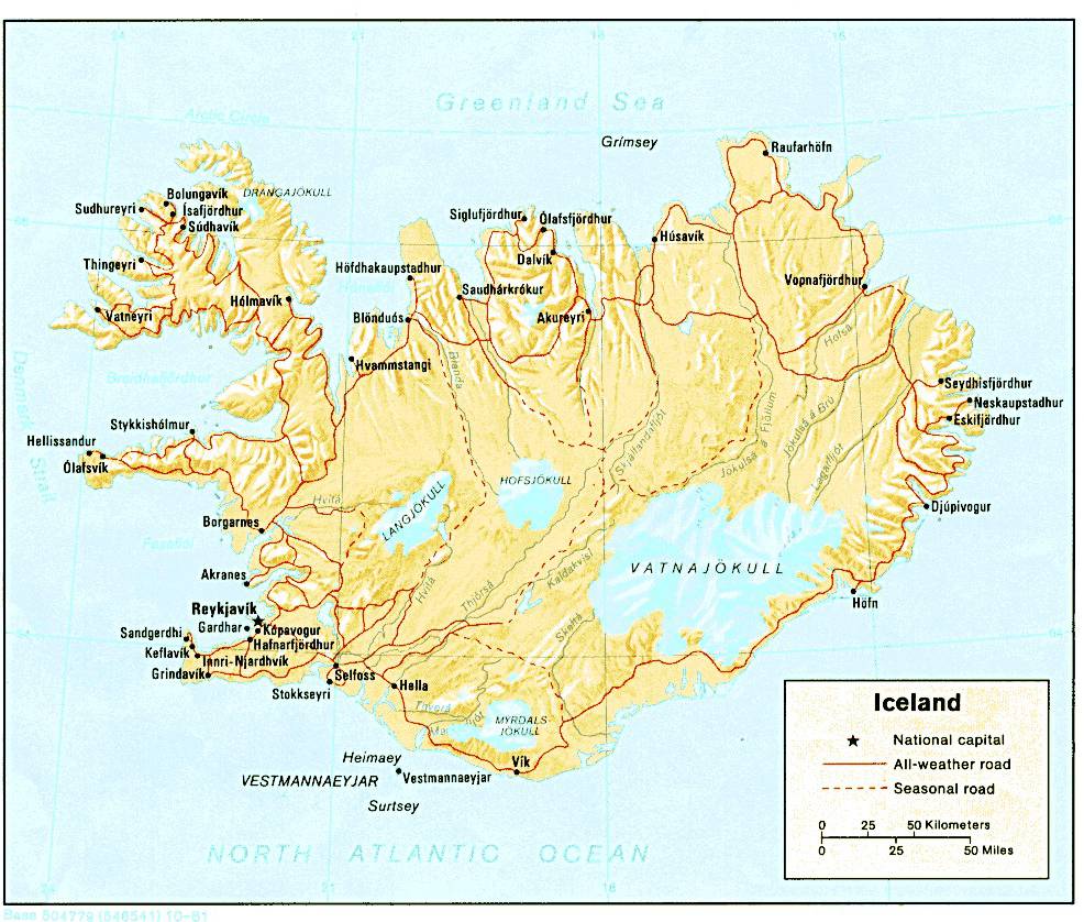 冰岛地形图