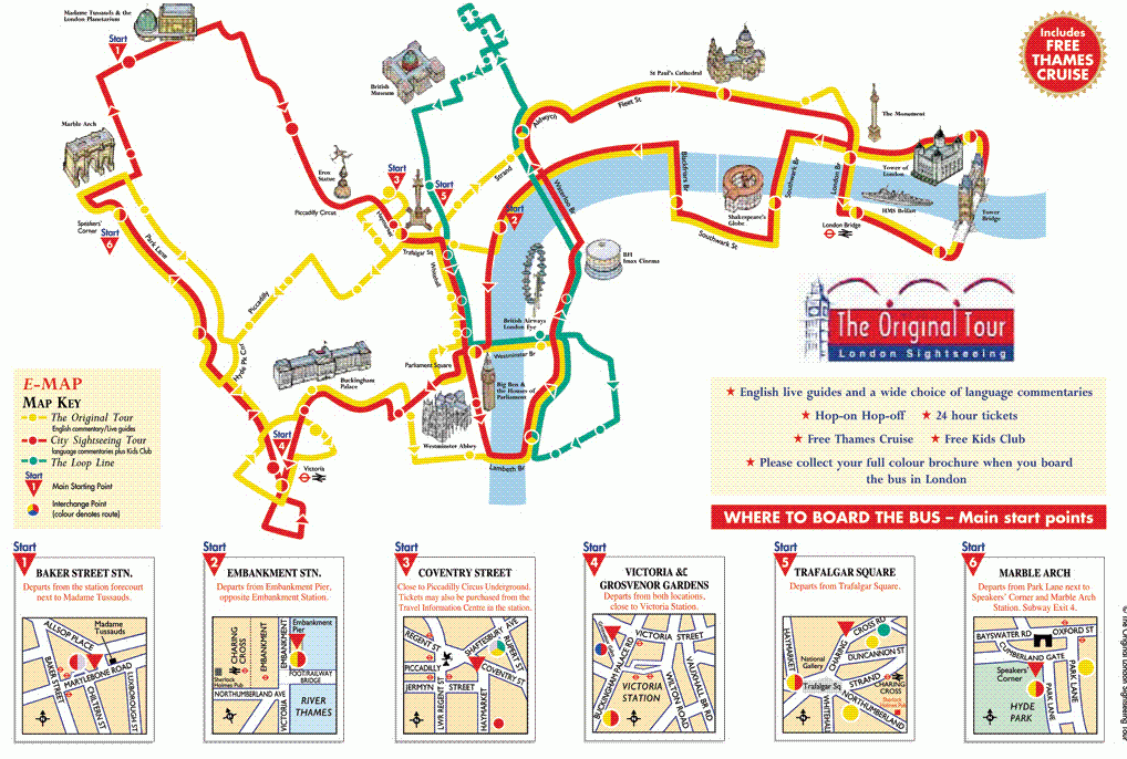 倫敦市中心旅游巴士路线图