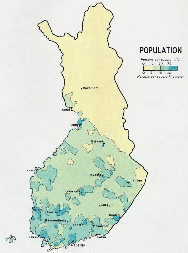 芬兰地图人口分布图,芬兰地图高清中文版