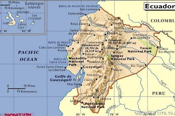 厄瓜多尔英文地形图,厄瓜多尔地图高清中文版