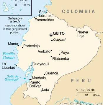 厄瓜多尔英文地理位置示意图