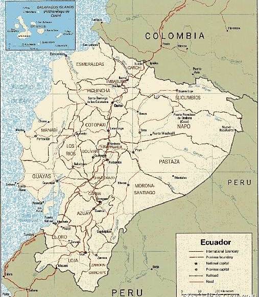 厄瓜多尔英文行政区划图