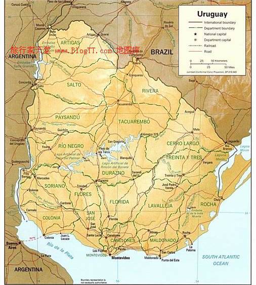 乌拉圭地形图,乌拉圭地图高清中文版