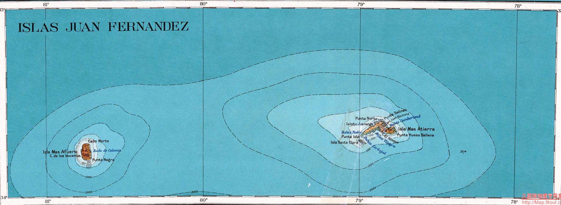 智利Juan Fernandez岛地图