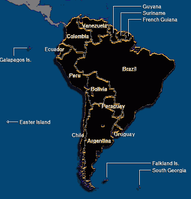 世界行政地图之南美洲地图,高清中文版