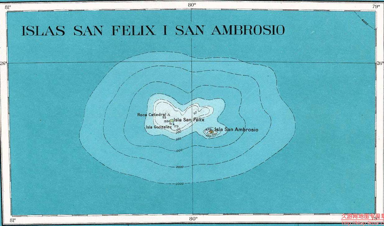 智利San Felix和San Ambrosio诸岛地图