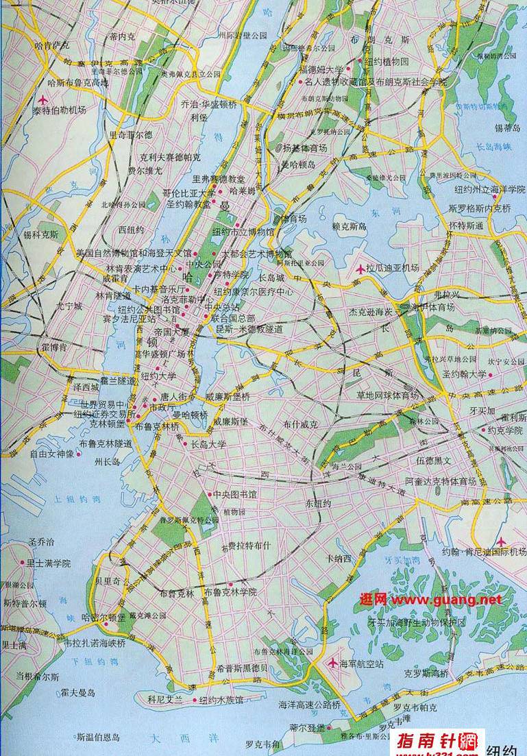 纽约市区地图,美国地图高清中文版