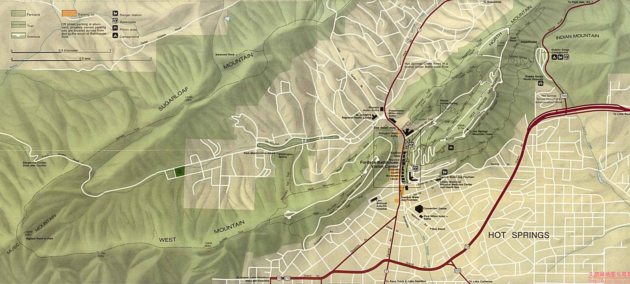 美国Arkansas州Hot Sping城区图,美国地图高清中文版