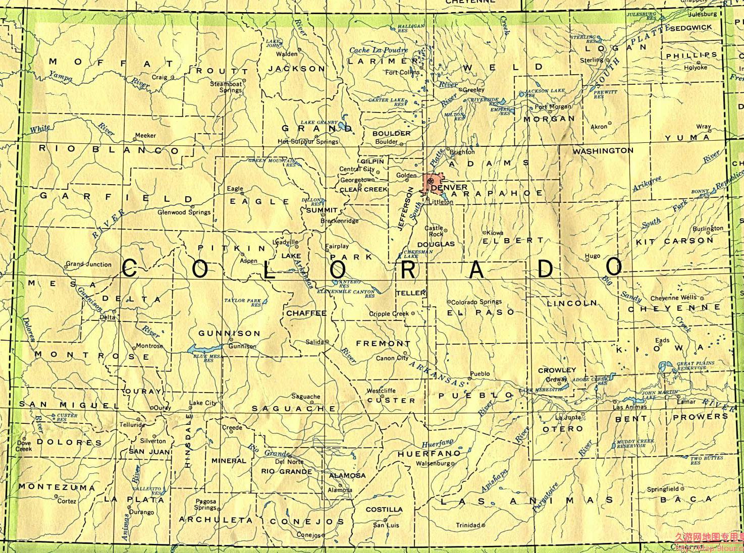 美国Corolado州政区图