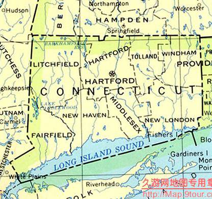 美国Connecticut州政区图,美国地图高清中文版