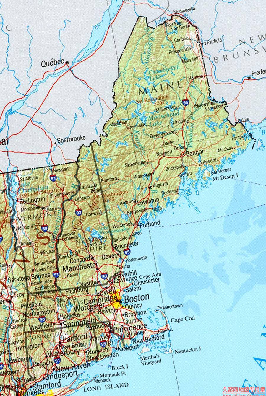 美国New England地区地形图