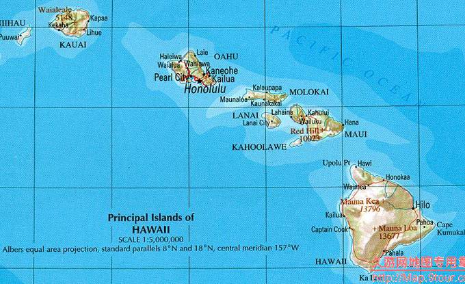 美国Hawaii州地形交通图,美国地图高清中文版