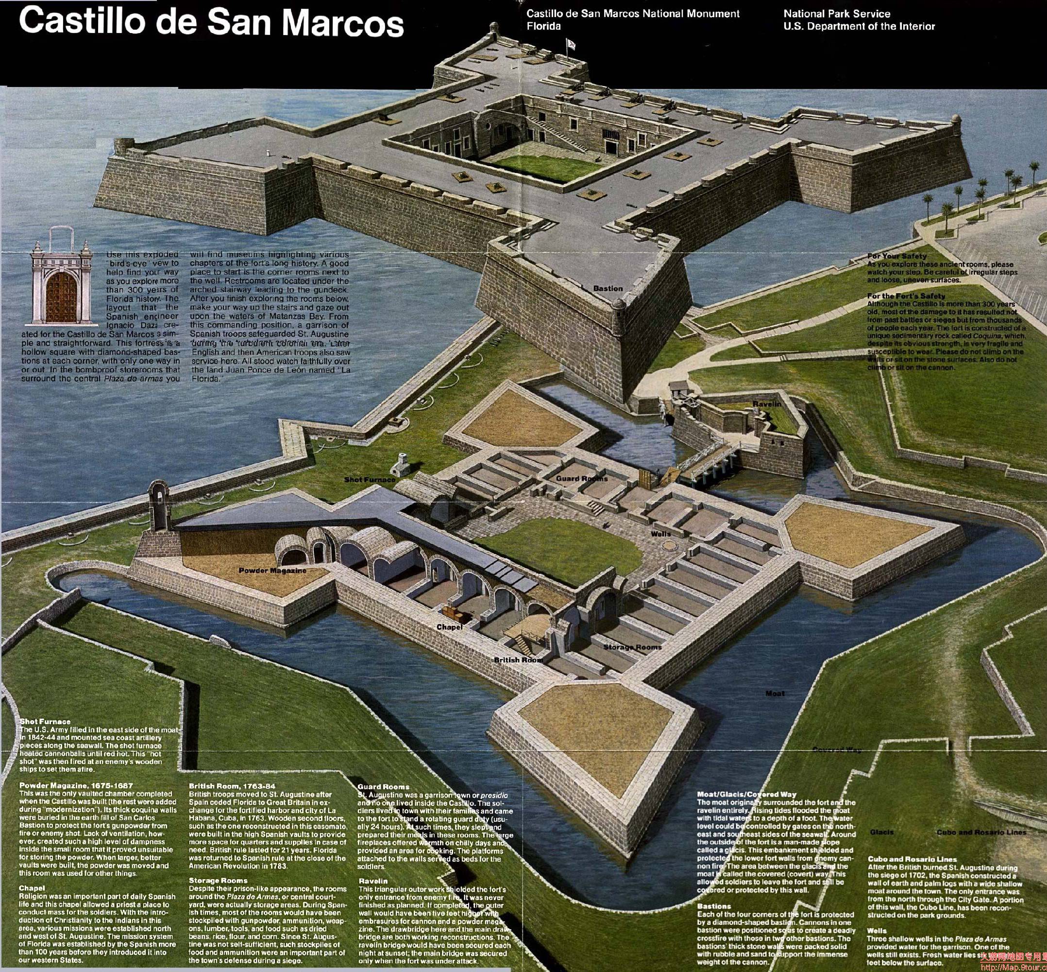 美国Florida州Castillo de San Marcos地图,美国地图高清中文版