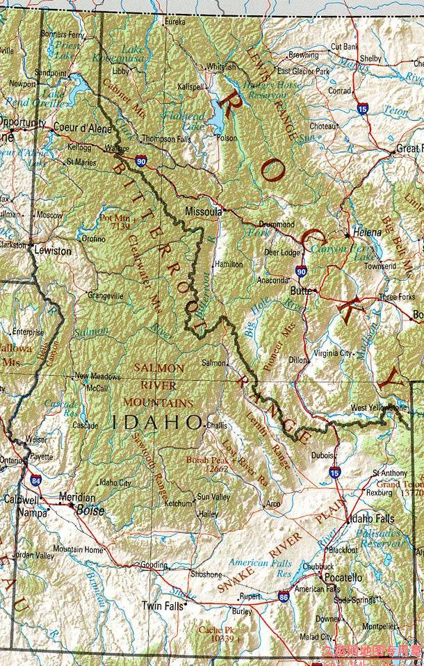 美国Idaho州地形交通地图