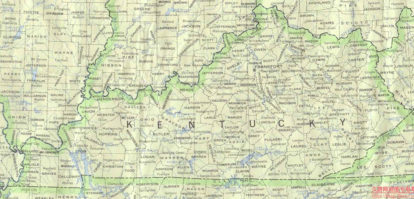 美国Kentucky州政区图