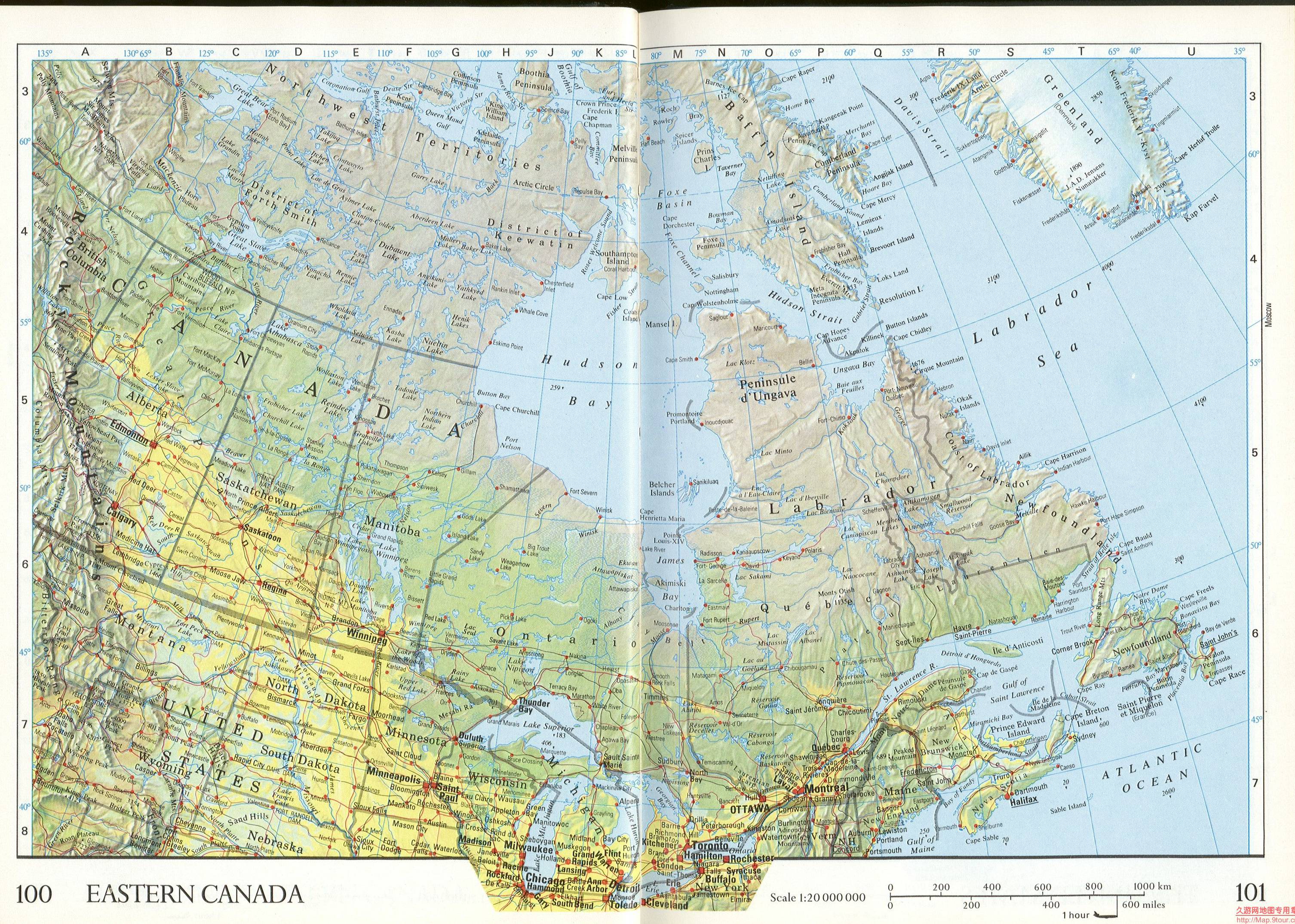加拿大东部地图