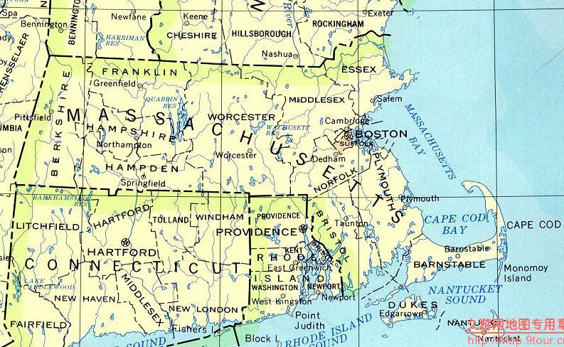 美国Massachusetts州政区图,美国地图高清中文版