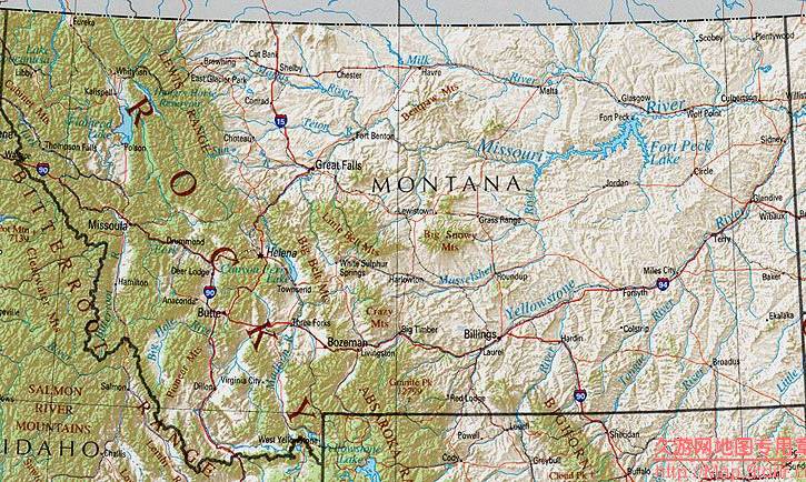美国Montana州地形交通图,美国地图高清中文版