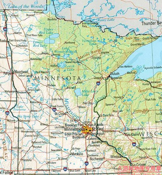 美国Minnesota州地形交通图