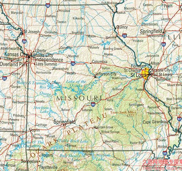 美国Missouri州地形交通图