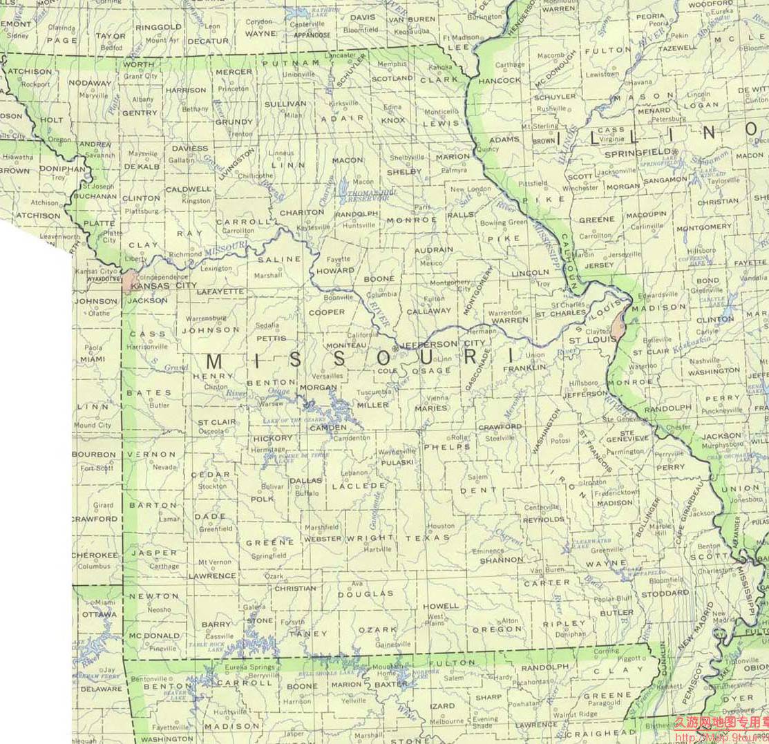 美国Missouri州政区地图
