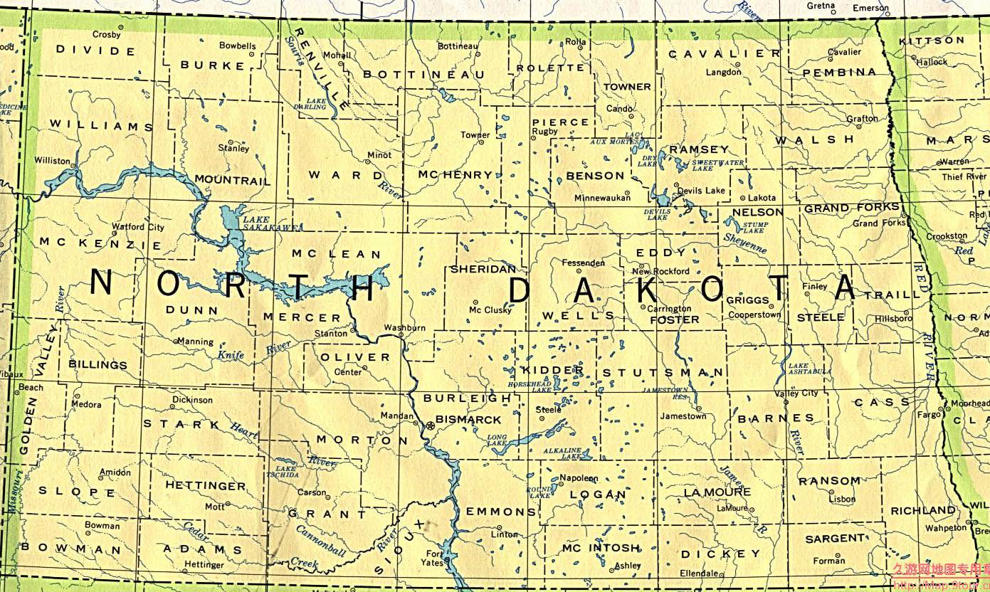 美国North Dakota政区图