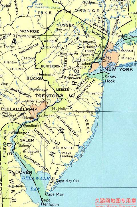 美国New Jerseyy州政区地图,美国地图高清中文版