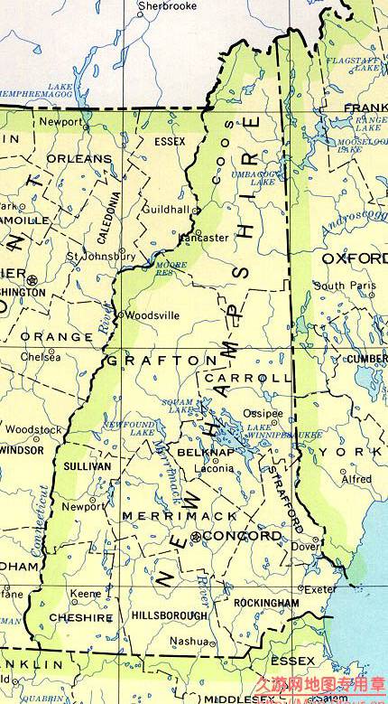 美国New Hampshire州政区图,美国地图高清中文版