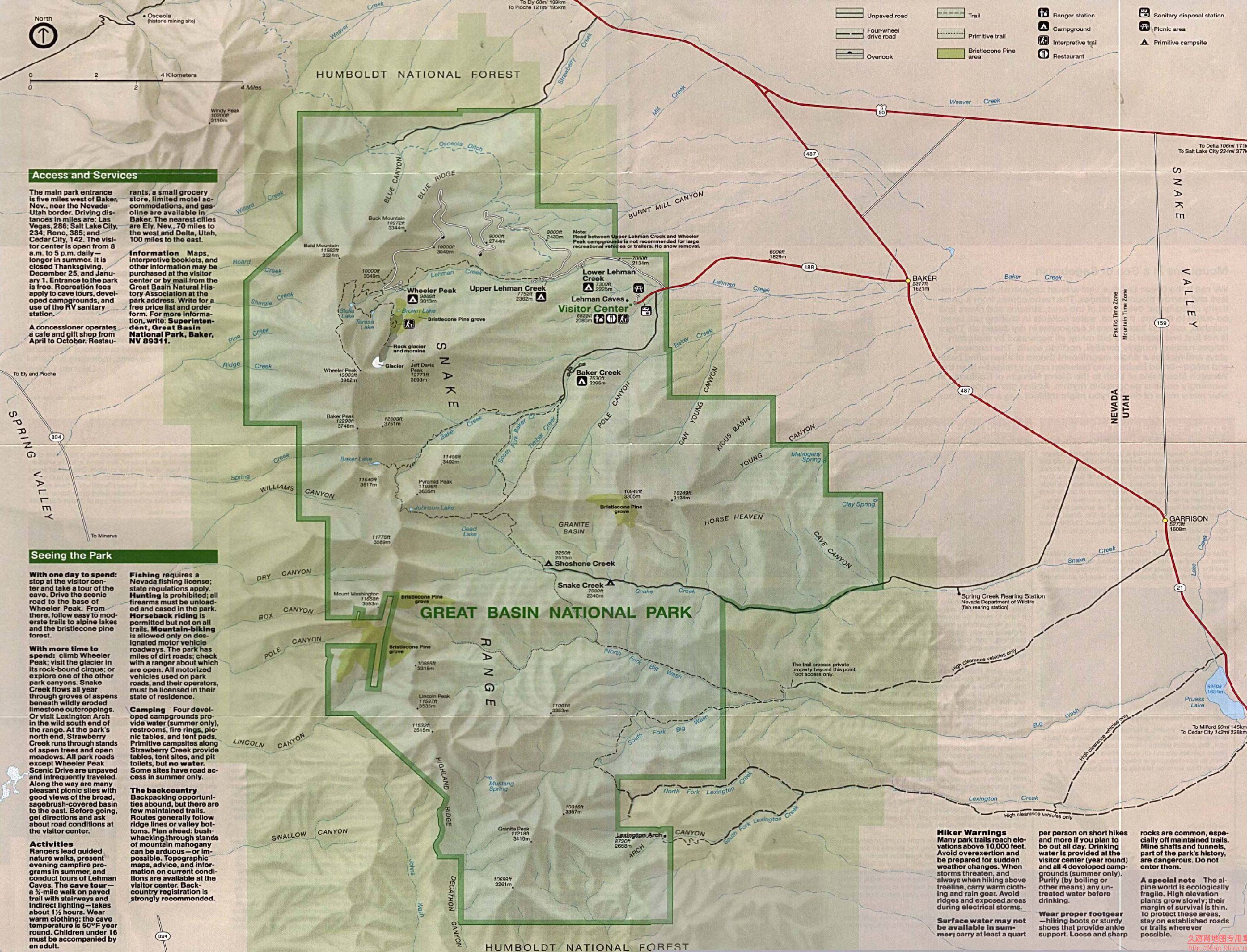 美国Nevada州大盆地国家公园地图