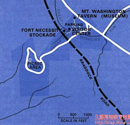美国Pennsylvania州Fort Necissity Stockade地图,美国地图高清中文版