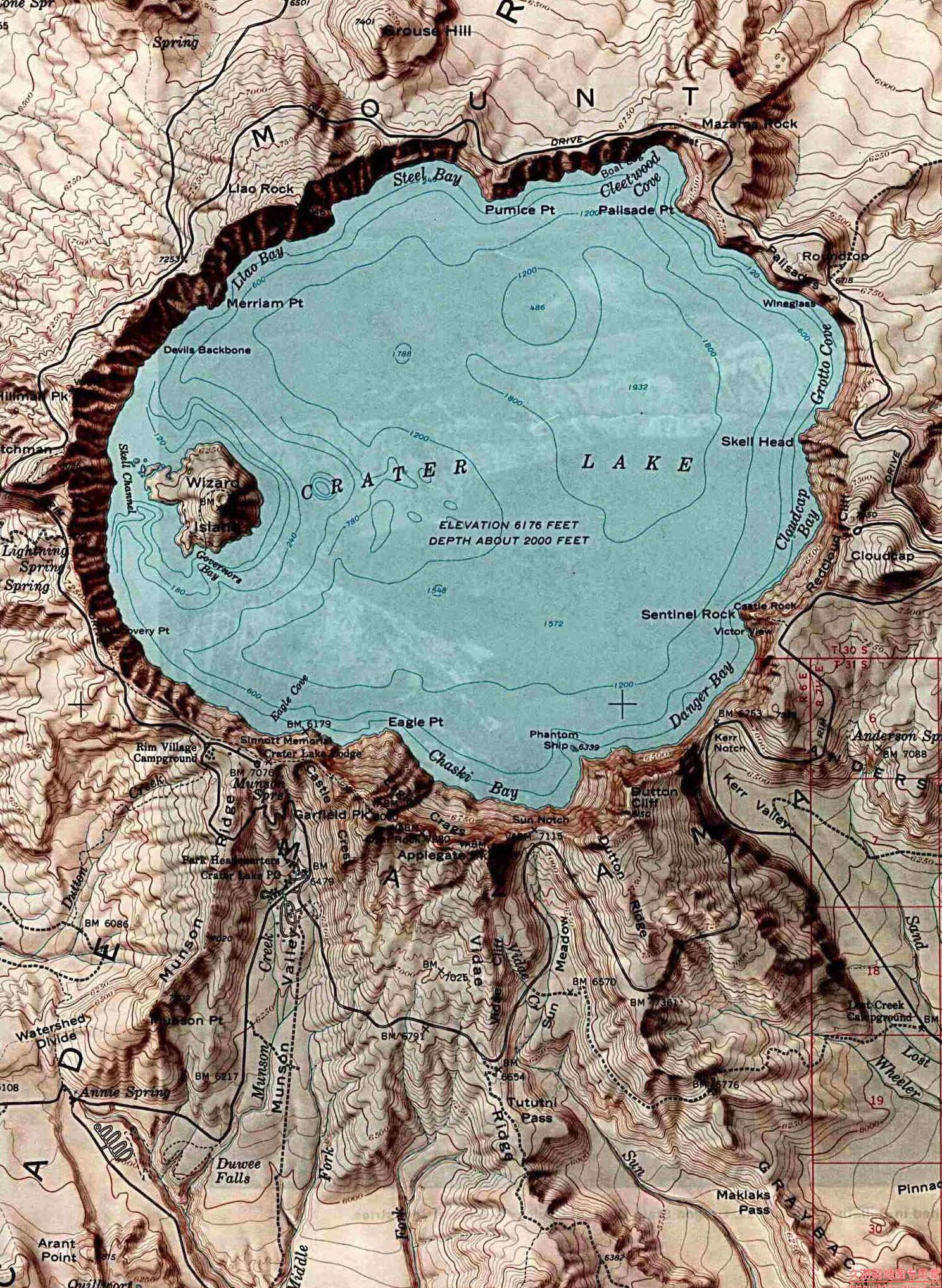美国Oregon州Crater Lake地图,美国地图高清中文版