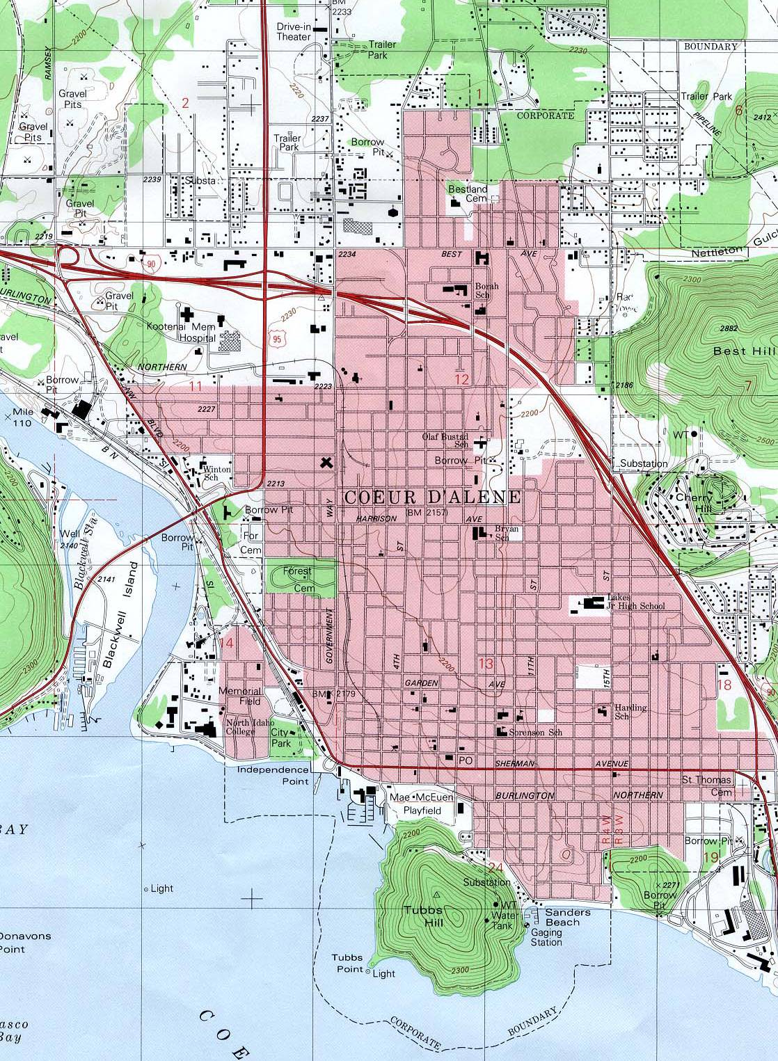 爱达荷州地图(Idaho)-Coeur D'Alene