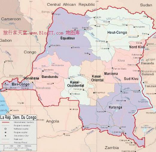 刚果金地图,刚果民主共和国地图高清中文版