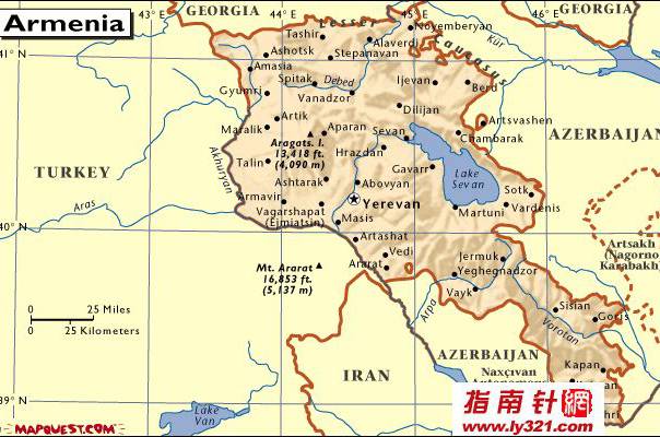 亚美尼亚英文地图,亚美尼亚地图高清中文版