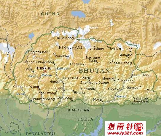 不丹英文地图