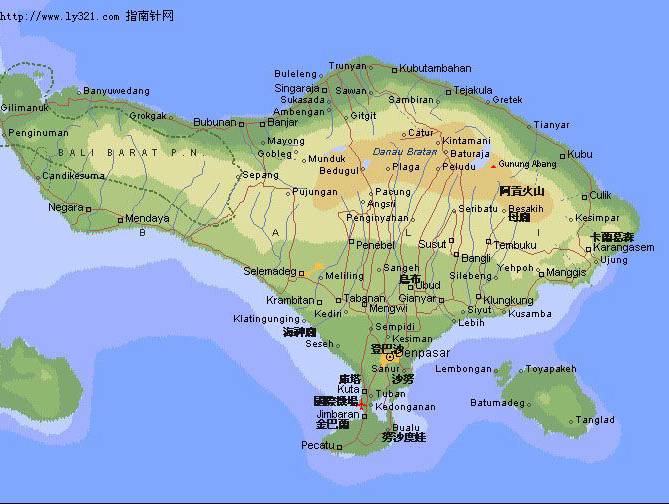 印尼巴厘岛旅游信息地图,印度尼西亚地图高清中文版