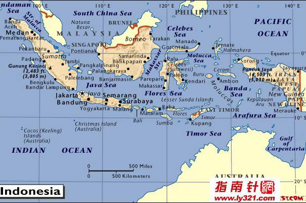 印度尼西亚英文地图