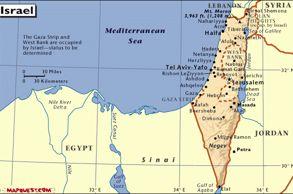 以色列英文地理位置示意地图,以色列地图高清中文版