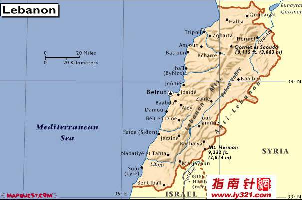 黎巴嫩英文地图,黎巴嫩地图高清中文版