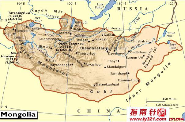 蒙古英文地图,蒙古地图高清中文版