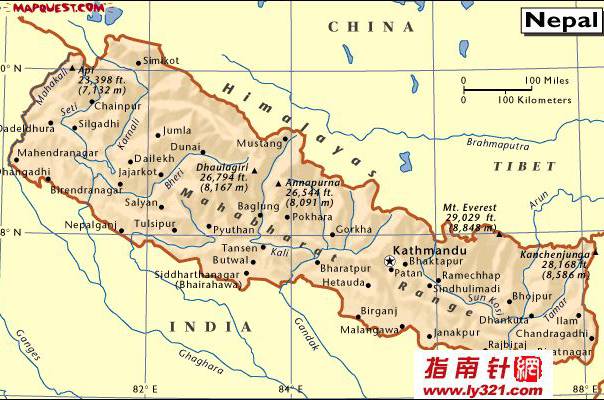 尼泊尔英文地图,尼泊尔地图高清中文版