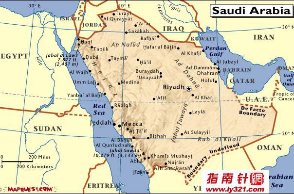 沙特英文地图,沙特阿拉伯地图高清中文版